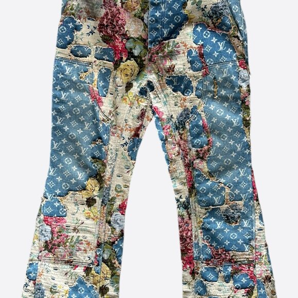 Louis Vuitton Other - Louis Vuitton Blue Distressed Floral Monogram Flared Carpenter Jeans
